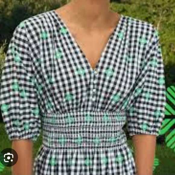 Kate Spade Voile Black and White Checkered Full Dress with Green Accents - Picture 4 of 8